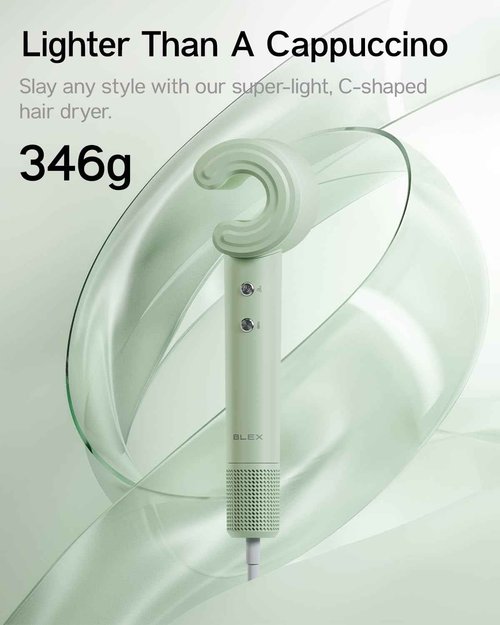 Blex C1 Hair Dryer - 5-Min Quick Drying, 110,000 RPM High-Speed Brushless Motor, Plasma Tech Blow Dryer, Smart Temp Control Tech with 100 Times/Second Heat Detector, No Heat Damage - Mint Green