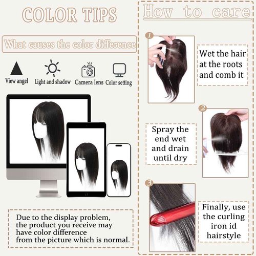 HVVZOY Hair Toppers for Women Real Human Hair,360°3D Big Basement Cover Topper for Women with Thinning Crown with Wispy Clip in Bangs Realistic Scalp (Dark brown, 3D Wispy Bangs 16INCH)