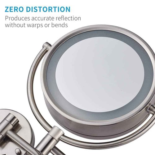 Cavoli Wall Mount Makeup Mirror 9 Inches with LED Lighted 10x Magnification,has 3 Colors Lights Modes,13" Extension Arm Magnifying Vanity Mirror Electric Plug Powered, Brushed Nickel Finish