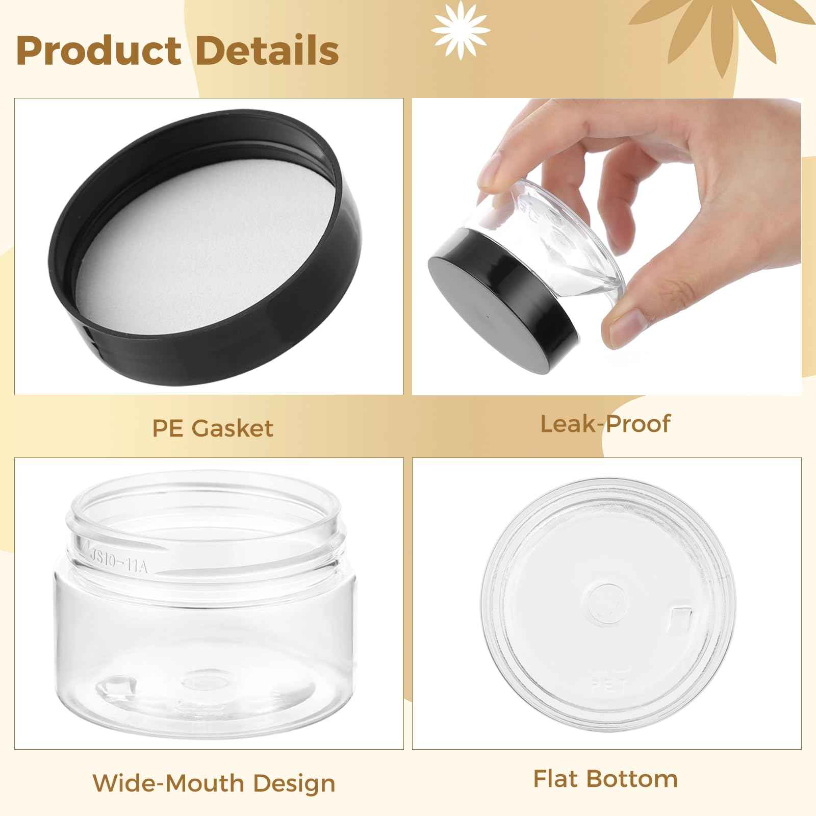 150 Pack 1 Oz Plastic Container Jar with Lids - Mini Small Round Clear Cosmetic Jars and Labels BPA Free for Lotion, Cream, Ointments, Samples, Makeup, Travel Storage