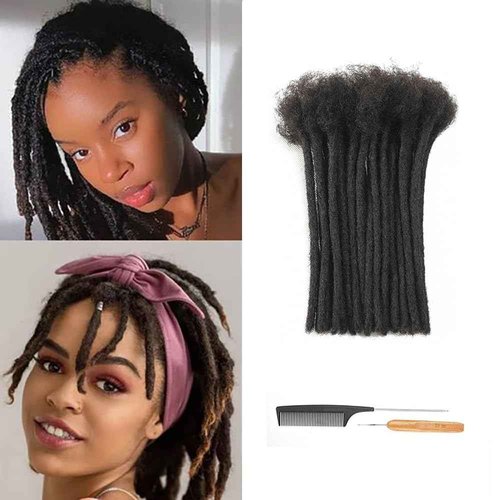 MXIRE 0.4cm Thickness 10 Inch 60 Strands Dreadlock Extensions Real Human Hair Full Handmade Permanent Locs Extensions Human Hair for Women Men Kids Can Be Dyed and Bleached Curled(1B)