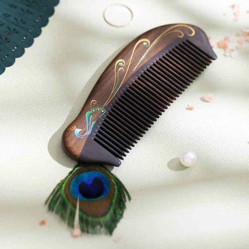 TAN MUJIANG Anti Static Hair Comb - 5.12" None-Tangled Detangling Comb - Fine Tooth Natural Wooden Handmade Combs for Women and Girls