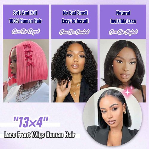YYJP 10 Inch Bob Wig Human Hair - Natural Black 13x4 HD Lace Front Wigs Human Hair for Black Women, 180% Density, Natural Hairline, Straight Short Glueless Wigs Human Hair Pre Plucked Pre Cut Bob