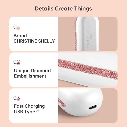 CHRISTINE SHELLY Hair Straightener Brush, Portable Cordless Straightening Brush for Travel, Negative Ion Hot Comb Hair Straightener with 9 Temps for Women, Anti-Scald Ceramic, Fast Charge