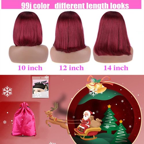 newnavat 99j Burgundy Lace Front Wigs Human Hair 14 Inch Bob Red Bob Wig Human Hair Red Straight Lace Front Wigs Human Hair 13x4 HD Lace Frontal Wig Wine Red Human Hair Wigs for Women