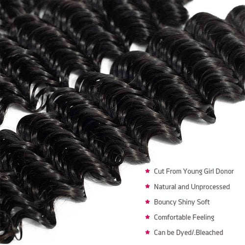 Deep Wave Human Hair Bundles 14 16 18 Inch Deep Curly Bundles Human Hair 12A Unprocessed Brazilian Virgin Double Weft Remy Hair Bundles Full and Thick