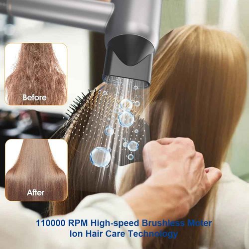 JINRI Hair Dryer, 110000 RPM High Speed & Ionic Low Noise Blow Dryer with Brushless Motor for Fast Drying, Thermo Control Quiet Compact Hair Blow Dryer with Magnetic Nozzle for Home Travel Salon