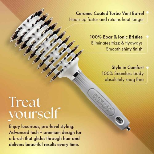 Olivia Garden Ceramic + Ion Turbo Vent Combo Hair Brush (ionic & 100% boar bristles) (3-piece kit: CITV-COPT, CITV-COMD, CITV-COGD)