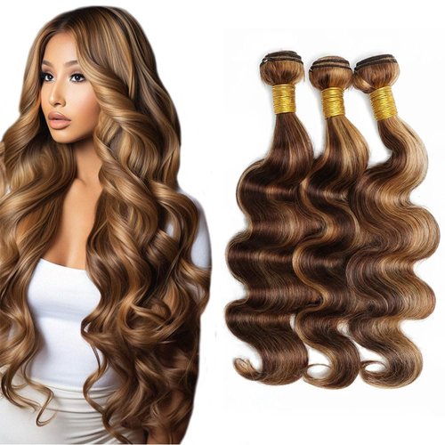 Ombre Bundles 20 22 24 Inch 4/27 Human Hair Bundles Highlight Body Wave Bundle Healthy And Soft Honey Blonde Bundle Brazilian Virgin Remy Hair Extensions