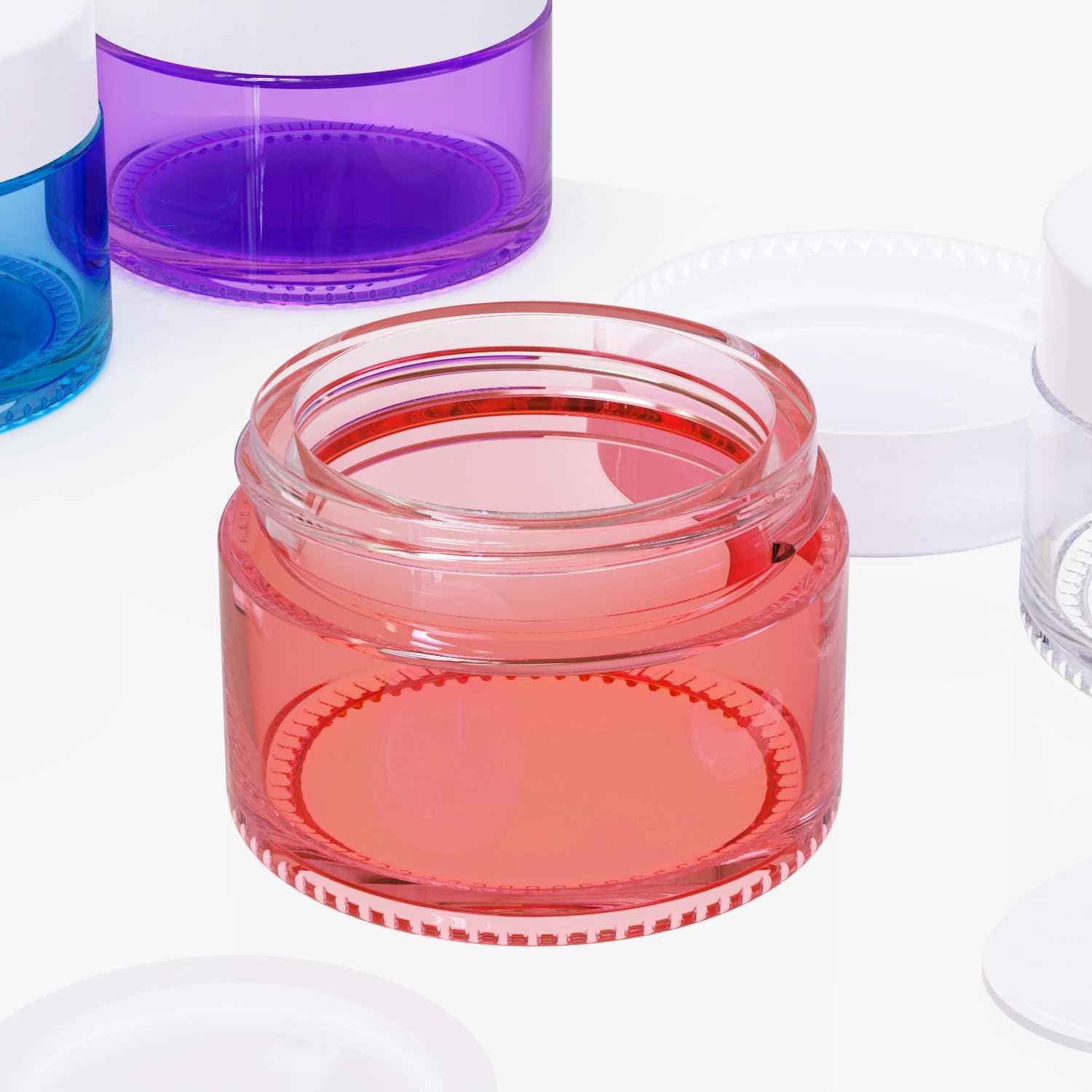 48Pack 1 oz, Small Colored Glass Cosmetic Candle Jars with White Lids, Empty Refillable Travel Container For Cream,Lotions, Powders,Salves,Slime Storage,With Lables And Inner Liners (48, mixed)