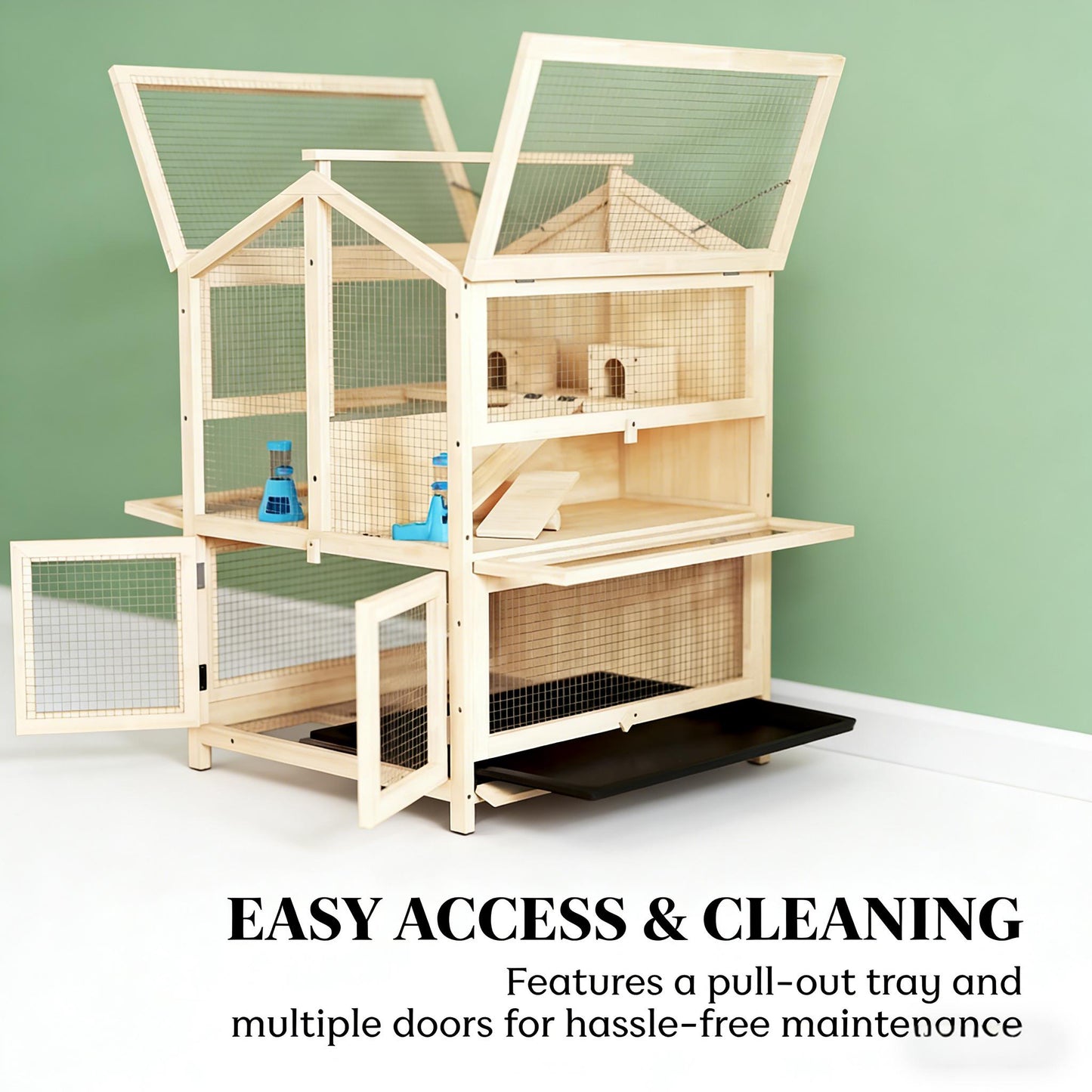 3-Tier Hamster Cage - Wooden Small Animal Habitat with Clear Panels