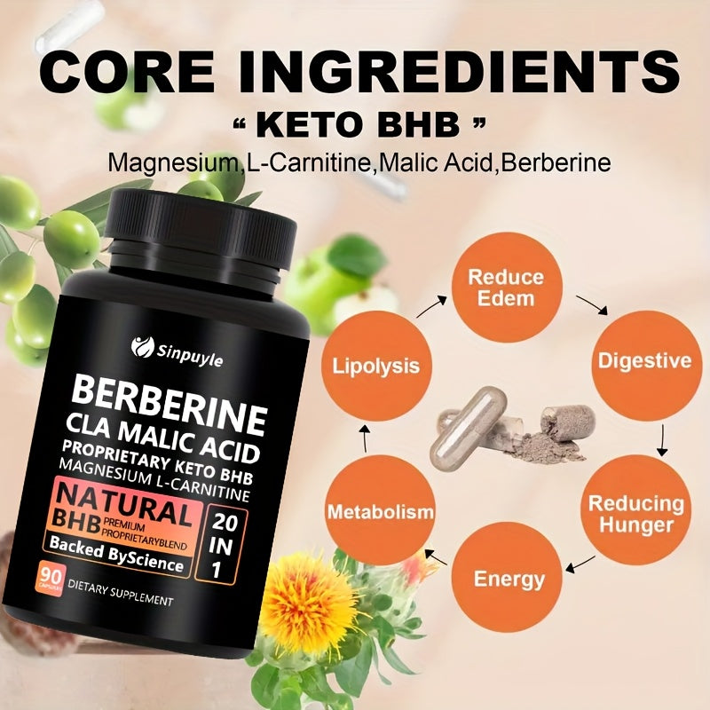 Berberine 20-in-1 Keto BHB Supplement with CLA & L-Carnitine - 90 Capsules