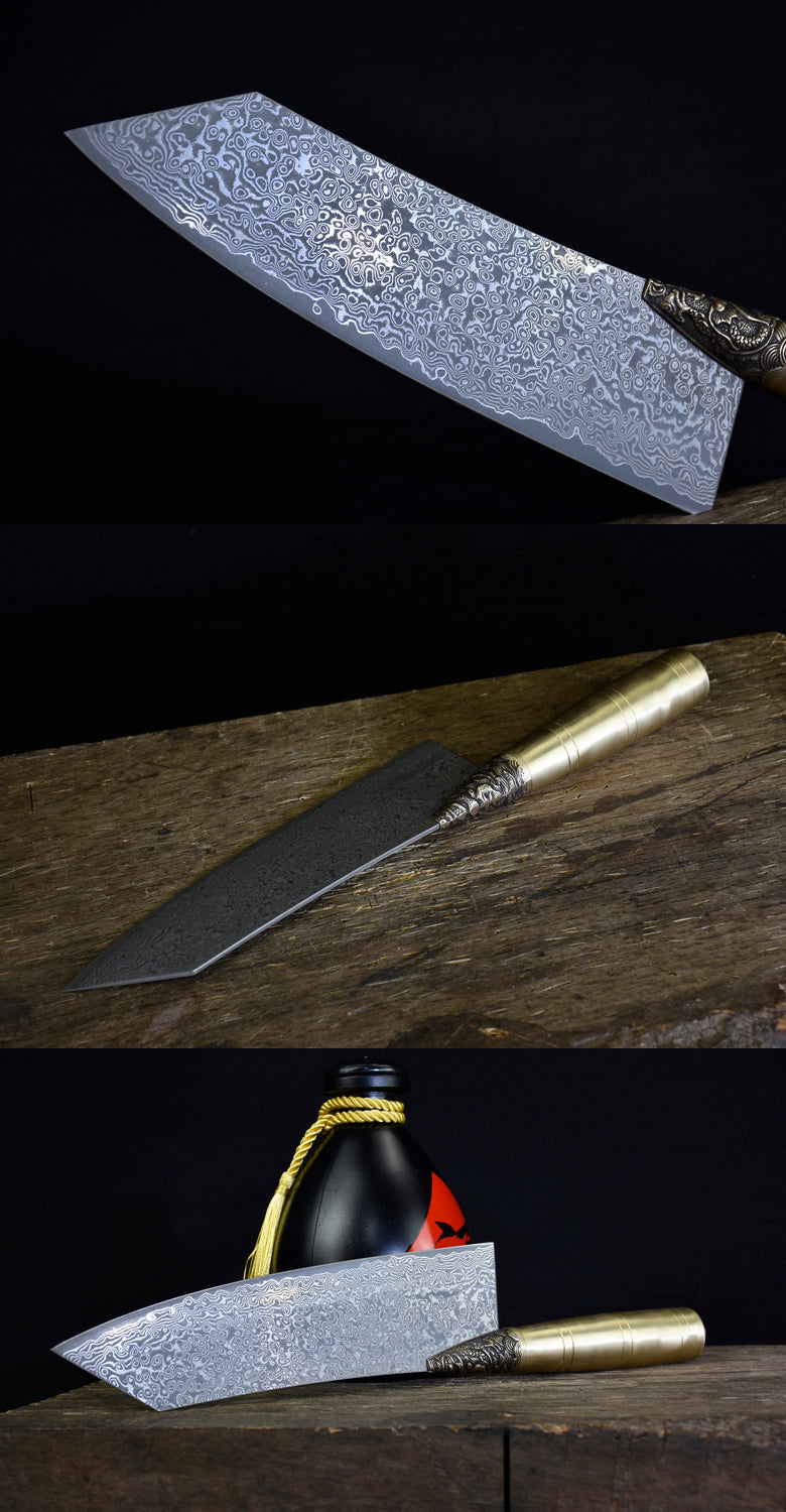 Damascus VG-10 Steel Kitchen Knife with Black Handle - 21cm Blade