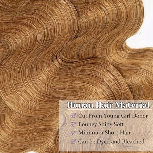 27# Honey Blonde Body Wave Bundles 100% Real Human Hair Bundles 12 14 16 Inch For Quick Weave Double Weft Can Be Dyed and Restyled