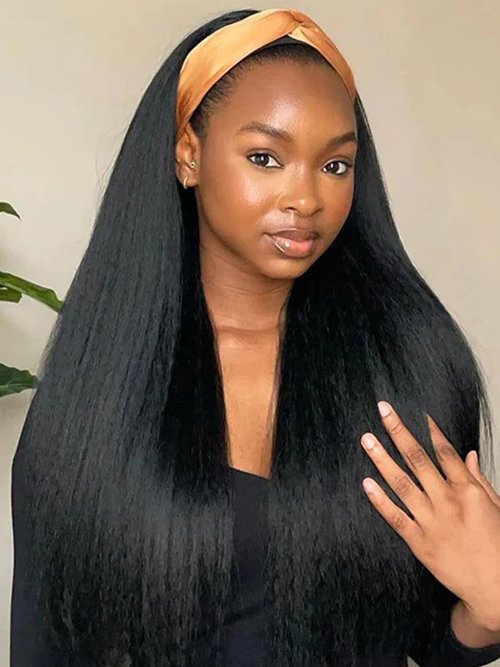 ORIGINAL QUEEN Kinky Straight Half Wig with Headband Human Hair No Lace Headband Wig Wear and Go Glueless Wigs Human Hair for Black Women 18Inch
