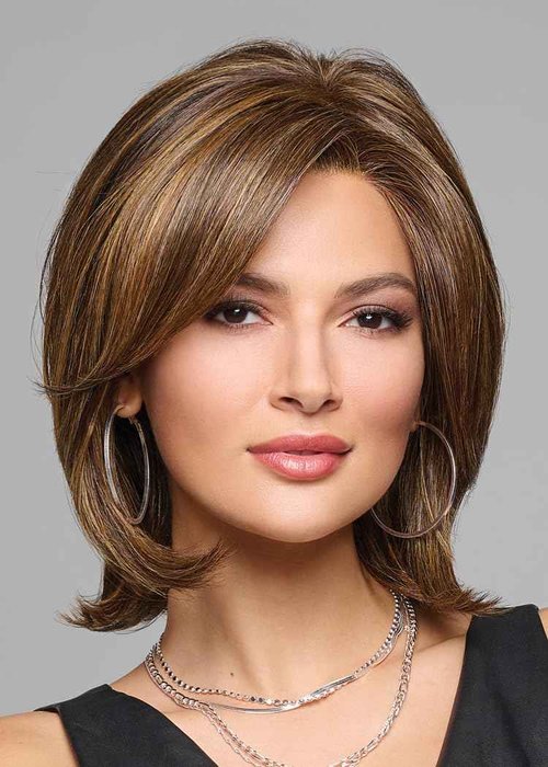 Raquel Welch Take A Bow Chin Length Layered Wig With Hand Tied Base by Hairuwear, Petite Average Cap, RL29/25 Golden Russet