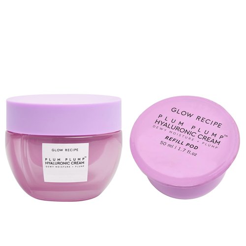 Glow Recipe Plum Plump Hyaluronic Acid Face Cream (50 ml) + Refill Pod (50 ml) - Dewy Glow Hydrating Skin Moisturizer to Plump, Balance & Brighten Skin - With Refillable Eco Pod to Replenish Cream Jar