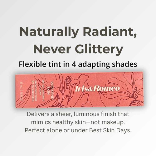 IRIS&ROMEO Weekend Skin SPF 50 Instant Glow Tinted Mineral Sunscreen with Vitamin C + Niacinamide Full Size 1.18 Oz - Universal Glow (Sheer Luminosity)