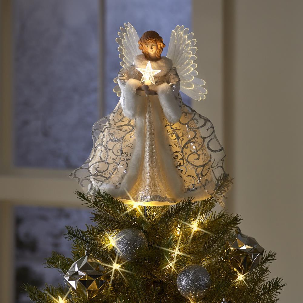 Christmas Tree Top Decoration Angel Doll with LED Glow - Gold, 25x20cm