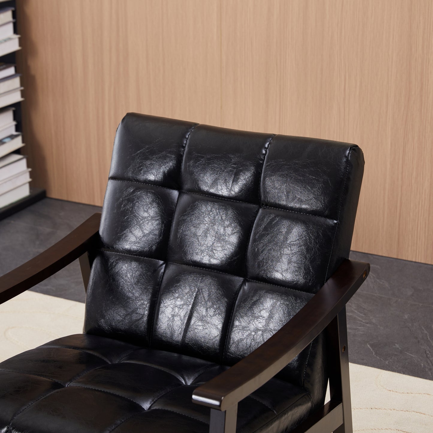Modern High Back Armchair - Antique Black PU Leather