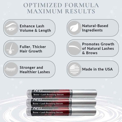 Nicole + Brizee Brow & Lash Serum – Natural Formula with Biotin, Squalene, Ubiquinone, Wheat & Soy Amino Acids, Provitamin B5 – Supports Thicker, Fuller Lashes and Brows – Made in The USA - 3 Pack