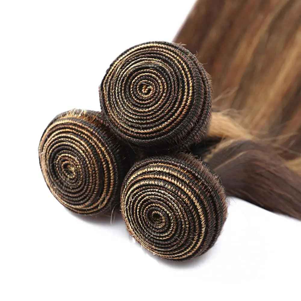 26 28 30 Inch Highlight Bundles Human Hair P4/27 Straight Honey Brown Bundles Brazilian Virgin Human Hair Bundle Brown Highlights Bundle Silky Soft Remy Hair Extensions