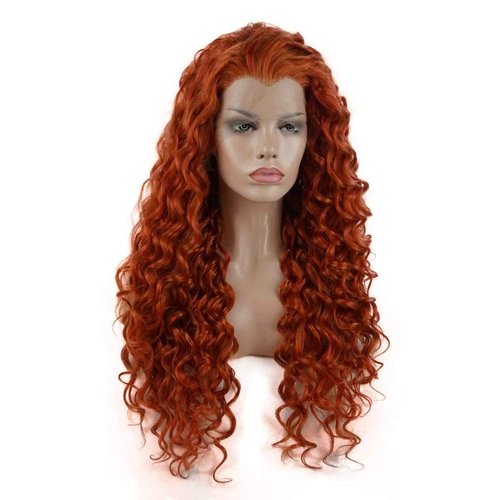 Lushy Hair Synthetic Lace Front Wig Curly Long 26inch Red and Blonde Mix Half Hand Tied Heavy Density Realistic Wig