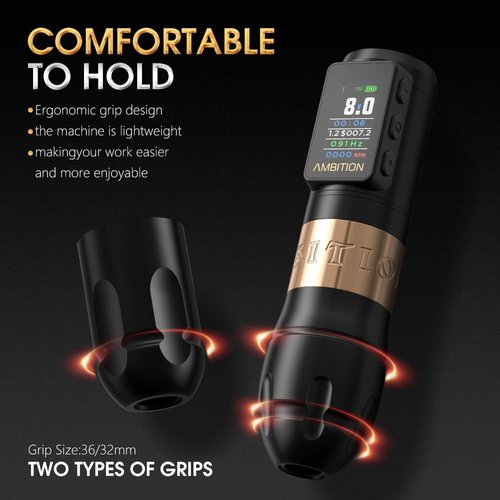 Ambition Vibe Max Wireless Tattoo Machine with 1800mAh LED Digital Display Screen,Rotary Tattoo Cartridge Pen with Main Drive Brushless Motor Tattoo Gun for Tattoo Artists