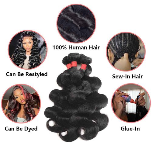 Body Wave Bundles Human Hair 18 20 22 24 Inch 4 Bundles Human Hair 12A Unprocessed Brazilian Virgin 100% Real Human Hair Bundles Double Weft Natural Black Color Hight Gram Hair Extensions