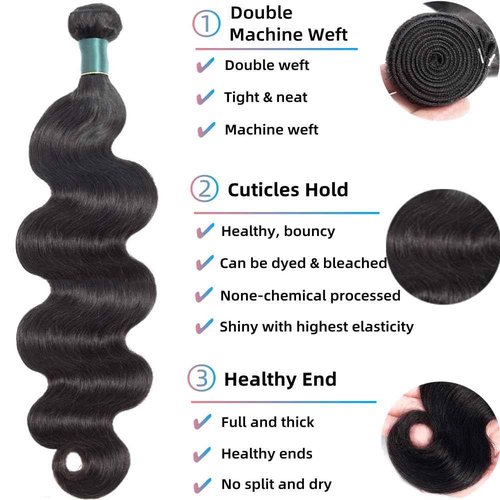 Superfect Human Hair Bundles 20 22 24 Inch Body Wave Bundles Human Hair 12A 100% Unprocessed Brazilian Virgin Hair Weave 3 Bundle Natural Black Color (20 22 24 Body Wave)