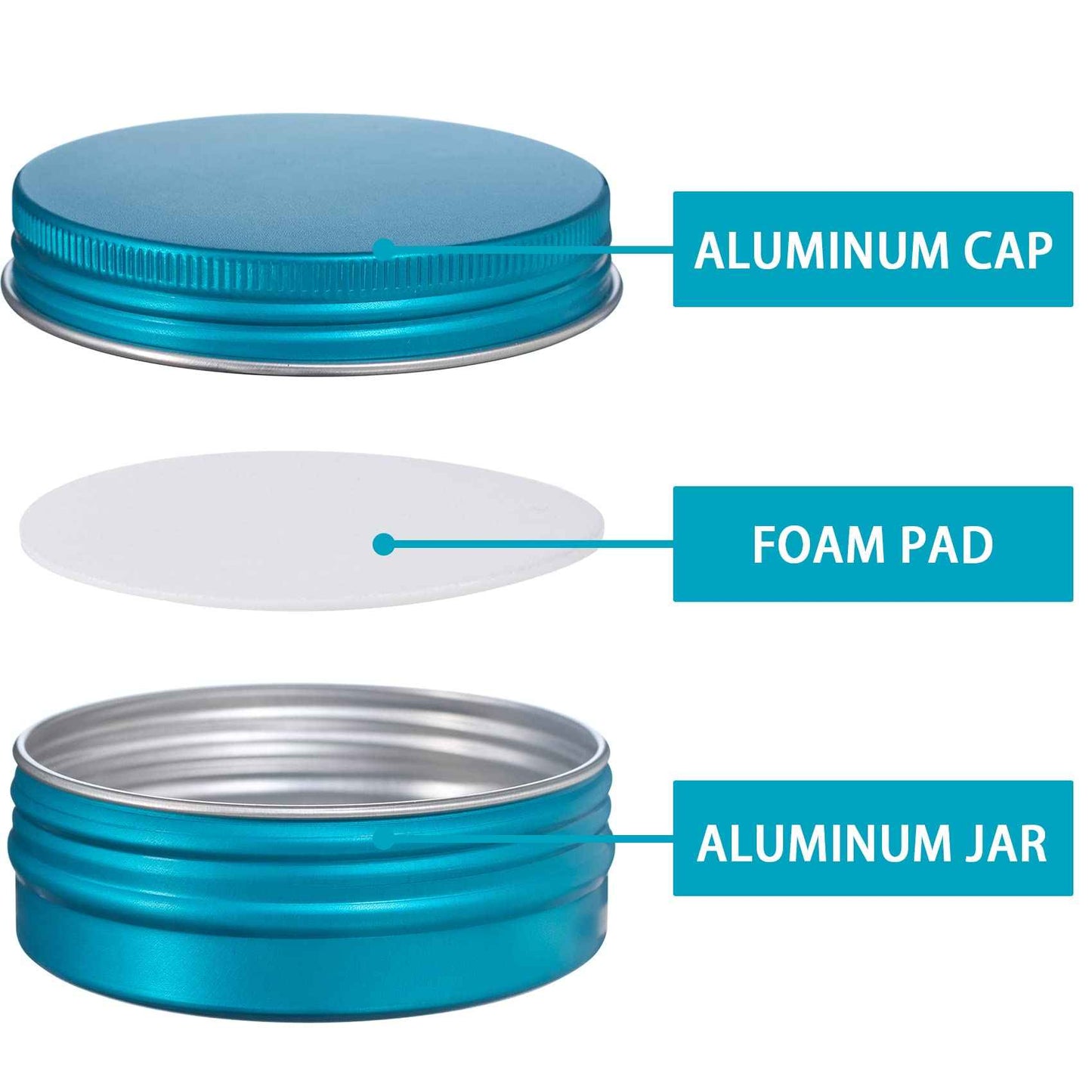 2 oz / 60ml Bulk Packaging Screw Top Aluminum Tin Jar with Screw Lid and Blank Labels (Lake Blue)