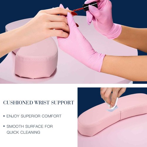Joligrace Professional Foldable & Portable Manicure Table Nail Technician Desk Workstation 4 Lockable Wheels with Drawer Client Wrist Pad Free Carrying Bag Travel Nail Tech Spa Beauty Table Pink
