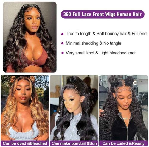 Uonoco Hidden Strap 360 Lace Front Wigs Human Hair Body Wave Invisible Drawstring HD Lace Front Wigs Human Hair Pre Plucked With Natural Hairline 360 Frontal Glueless Wigs for Women 180 Density