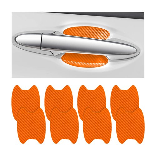 8PCS Car Door Handle Sticker, Carbon Fiber Anti-Scratches Car Door Cup Protector, Non-Marking Auto Door Handle Protective Film, Self-Adhesive Door Side Paint Protector for All Cars (Orange/8PCS)
