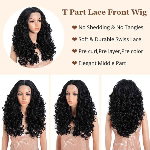 Style Icon 20” Big Curl Wavy Wigs Lace Front Black Wig with Baby Hair Large Afro Curl Wig