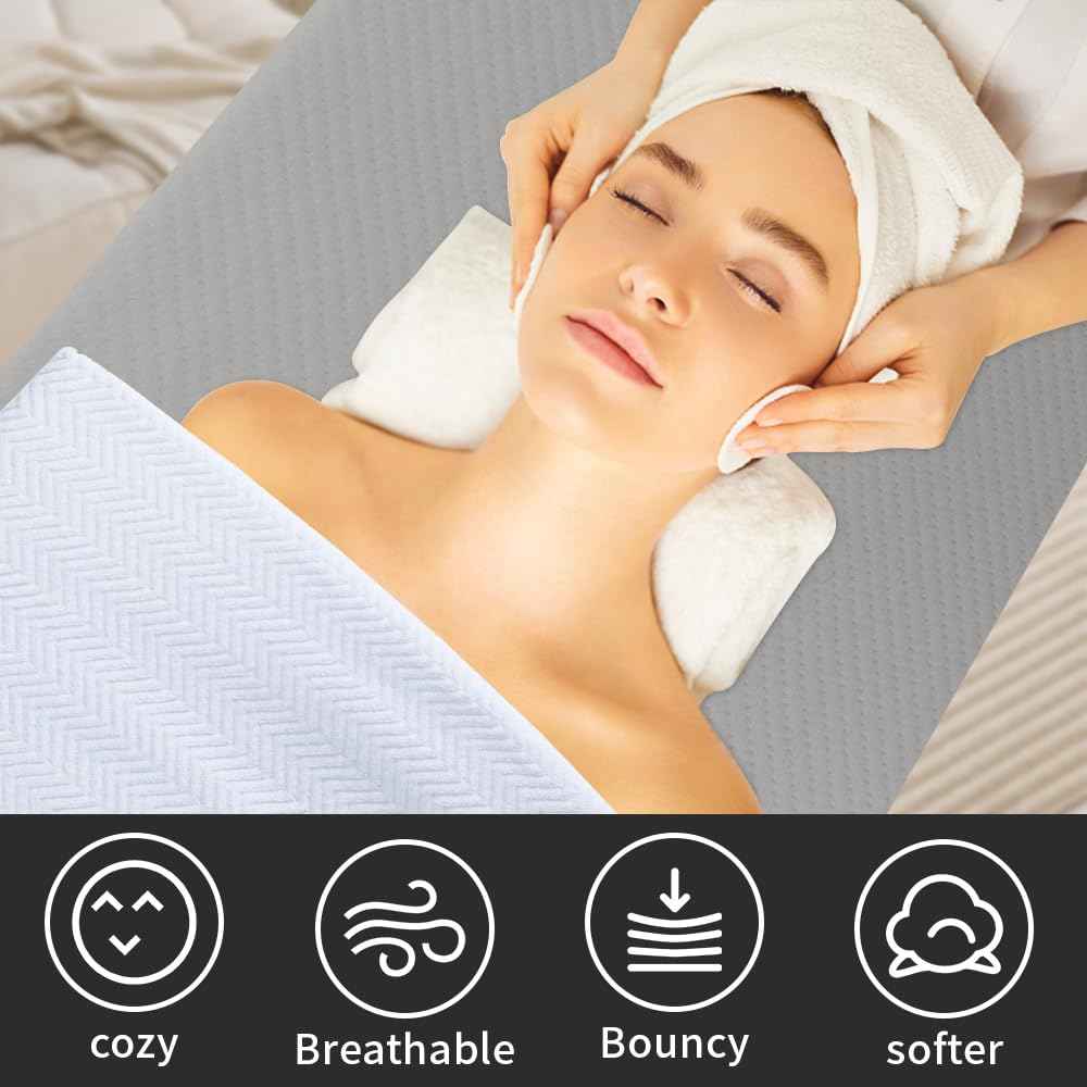 Grey Lash Bed Memory Foam Massage Table Topper, 73x29x2 inch, Removable Cover, Non-Slip, Elastic Bands