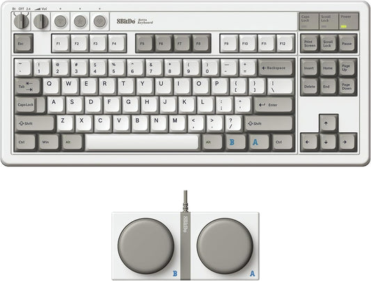 8Bitdo 87 Keys Retro Mechanical Keyboard, Bluetooth/2.4G/USB-C Hot Swappable Gaming Keyboard with Dual Super Programmable Buttons and Super Stick, Volume knob for Windows and Android - C64 Edition