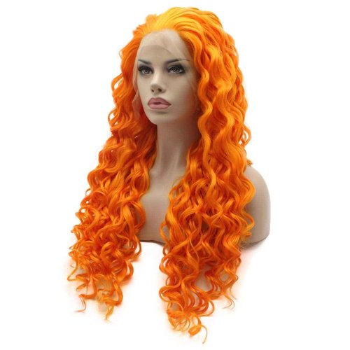 Lushy Kinky Curly Long Orange Wig Heavy Density Half Hand Tied Heat Resistant Synthetic Lace Front Wig