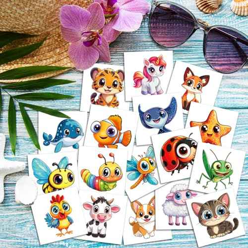 JCFIRE Larger Temporary Tattoos For Kids, 102 Styles Mixed Cute Animals Stickers Birthday Party Favors for Kids 3-5 4-8, Goodie Bag Stuffers Party Supplies Decoration Gifts Activities Games Christmas