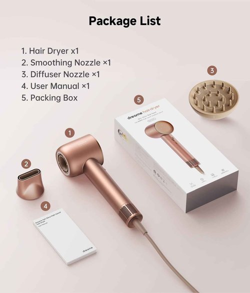 DREAME Hair Glory Combo High-Speed Hair Dryer, 110,000 RPM Motor, 300 Million Negative Ions, Fast-Dry in 2 Minutes, Lightweight & Quiet, Smart Temp Control, Ideal for Smooth, Shiny Hair