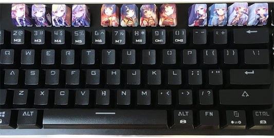 12 keycap Set, 5-Side Dye-subbed PBT R4 Keycaps, DIY Cherry Profile Keycaps for Gaming Mechanical Keyboard, Genshin Impact Qiqi Xiangling Ayaka