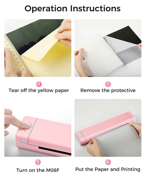 Phomemo M08F Wireless Tattoo Stencil Printer Pink & Tattoo Transfer Paper - 100 Sheets A4 Size, Bluetooth Wireless Inkless Printer Compatible with Mobile & Laptop for Home Office