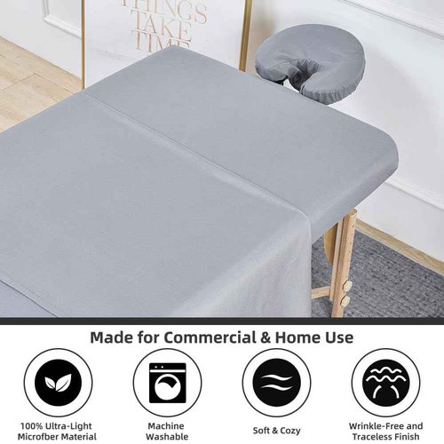 Massage Table Sheets 4 Sets, 3 Piece Reusable Set - Includes Massage Table Cover, Fitted Sheet and Face Rest Cover,Esthetician Supplies for SPA, Beauty & Tattoo Professionals (Dark Grey, Set of 4)
