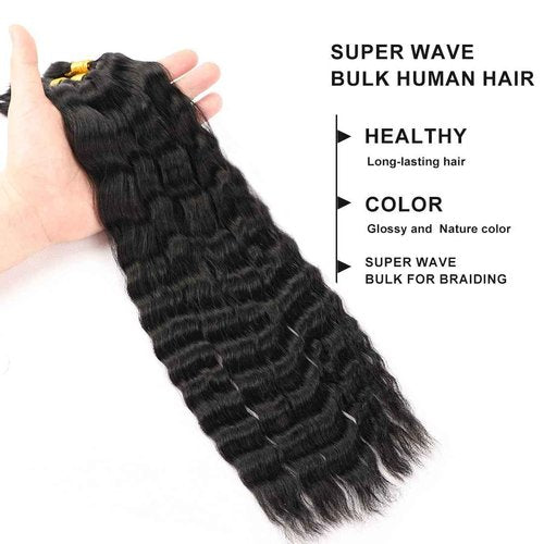 Wet and Wavy Human Braiding Hair Super Wave Bulk Hair For Braiding No Weft 100g (1Pack-4PCS) Super French Human Braiding Hair For Boho Braids (Super Wave（#1b）, 24 Inch)