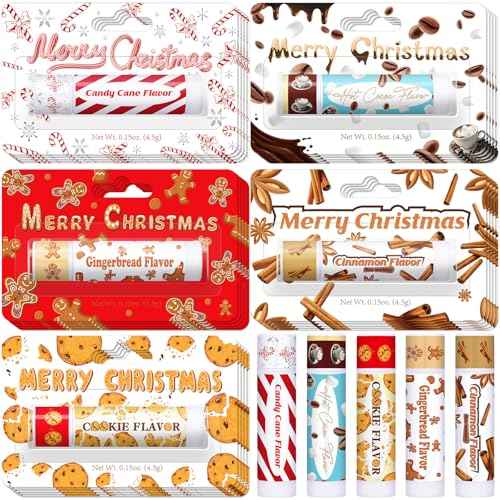 25 Pcs Christmas Peppermint Candy Flavor Lip Balms Bulk Peppermint Candy Gingerbread Hot Cocoa Cookie Cinnamon Flavor Lip Balms Christmas Party Gifts Stocking Stuffers for Employee Staff