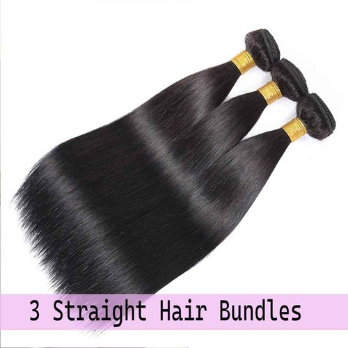 12A Human Hair Bundles Straight 3 Bundles Human Hair 14 16 18 Inch, 100% Unprocessed Brazilian Virgin Human Hair Straight Bundle Double Strong Weft Natural Black Color(300g /lot)