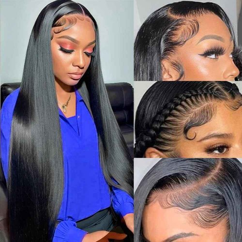 Bestdilin 13x6 Straight Lace Front Wigs Human Hair 28 Inch HD Transparent Lace Frontal Wigs Pre Plucked with Baby Hair 200 Density100% Human Hair for Black Women Natural Color