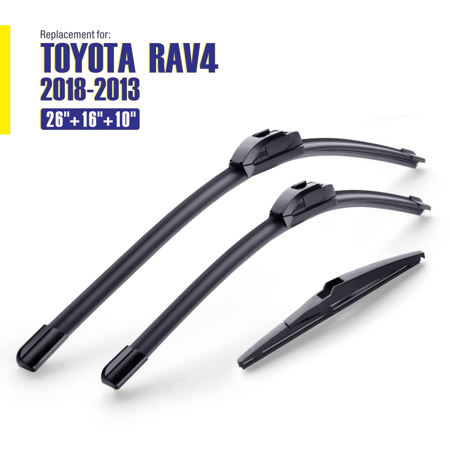 5 PLUS Replacement For TOYOTA RAV4 2018 2017 2016 2015 2014 2013(Set of 3), 26 Inch + 16 Inch Windshield Wiper Blades with 10 Inch Rear Wiper Blade, All-Season OEM Quality Windshield Wiper Blades