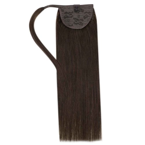 Easyouth Human Hair Ponytail Extension Dark Brown Ponytail Extension Human Hair Brown 20 Inch 80g Pony Tails Hair Extension Easy to Apply and Remove Wrap Around Ponytail Extensions for School