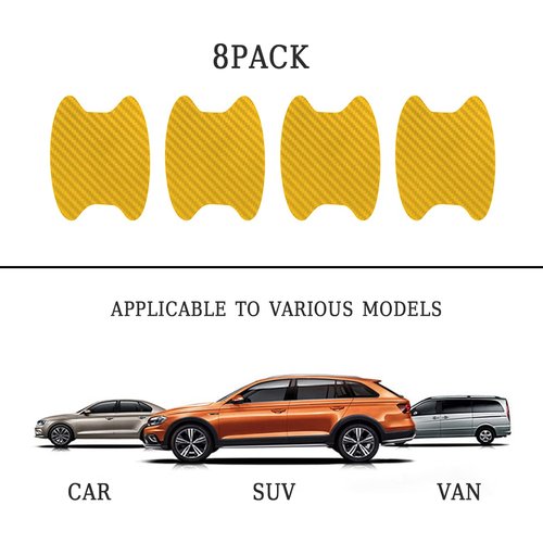Blilo 8PCS Car Door Handle Sticker, Carbon Fiber, Gold/8PCS, Universal Fit, Door, Metal Finish